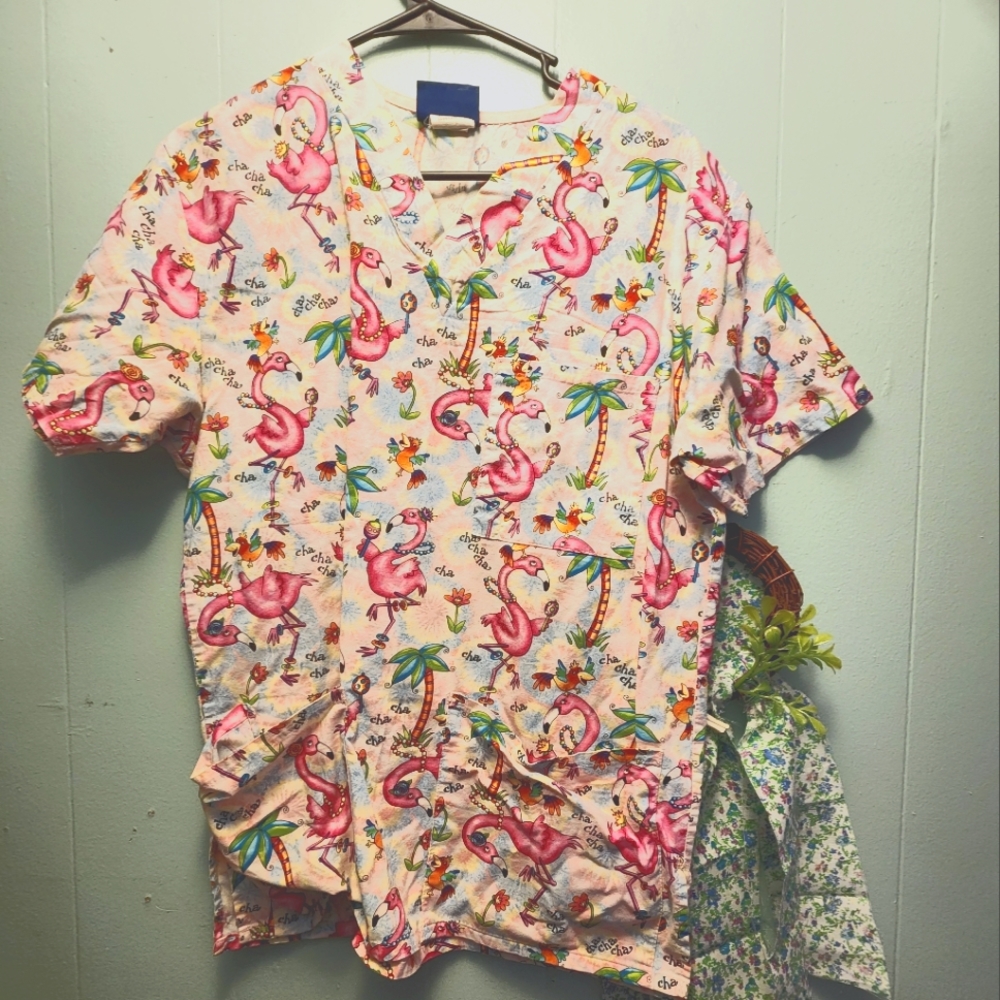 Comfy cotton scrubs flamingo